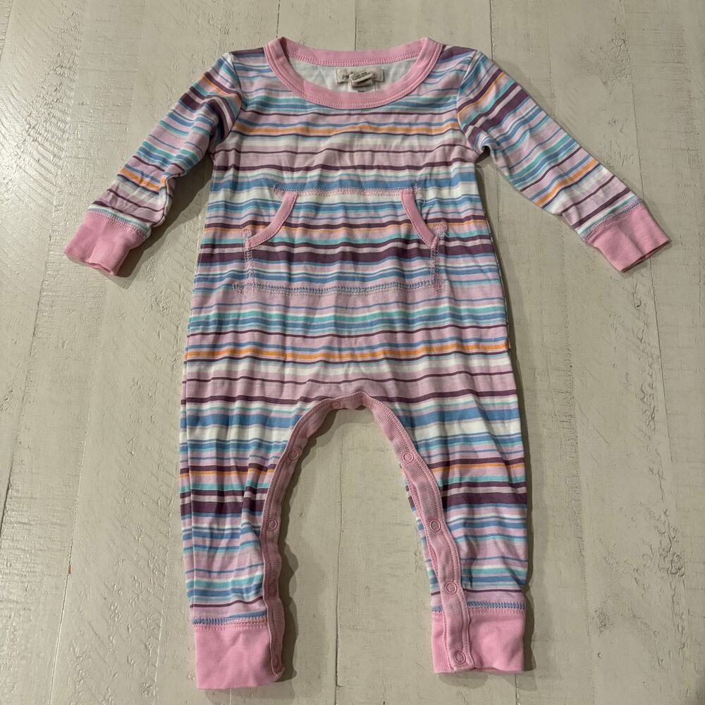 Peek Little Peanut 100% Cotton Pink Purple Green Striped Romper Size 3-6 months
